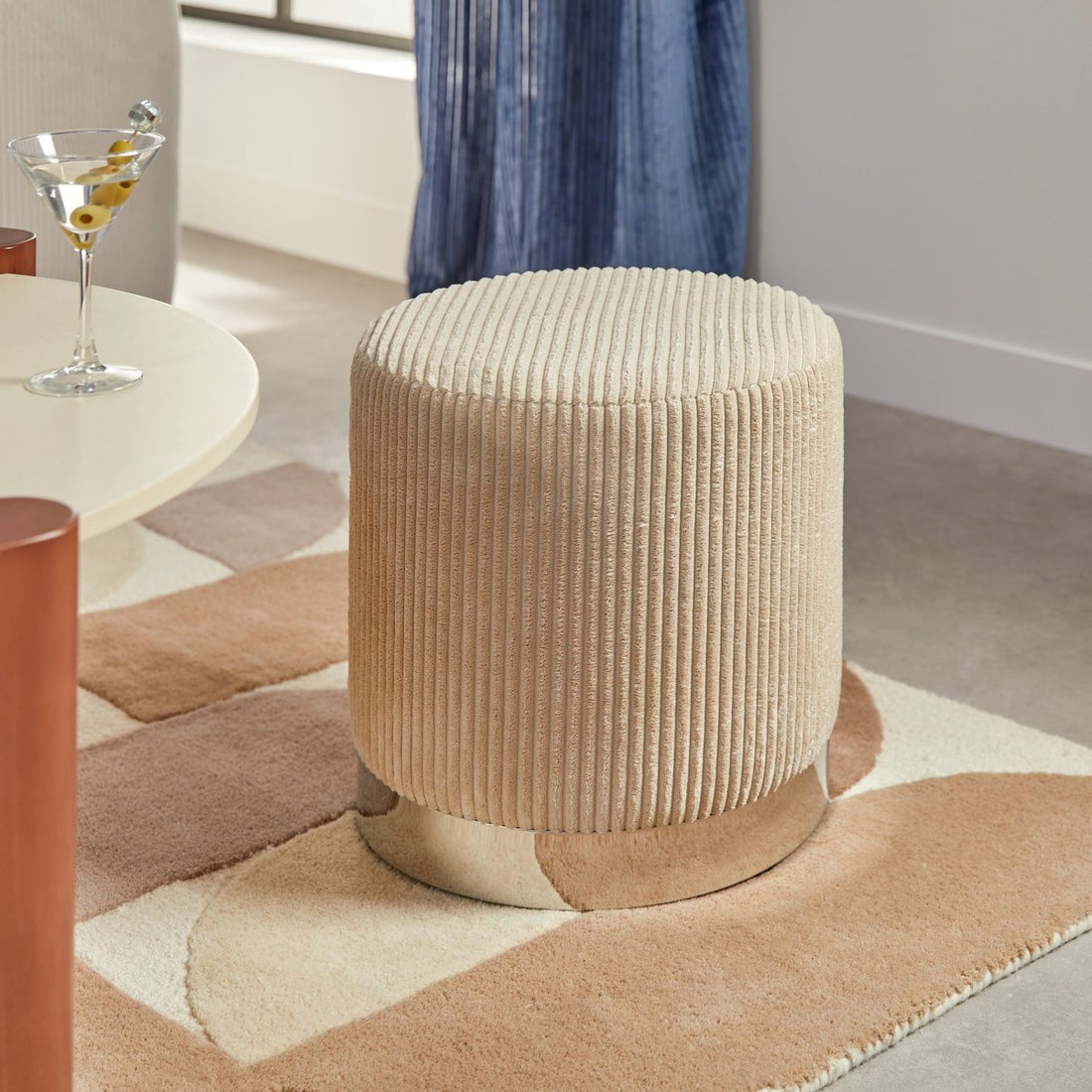 Atmosphera Sylia Corduroy Pouffe - Ø38xH38 cm - Ivory