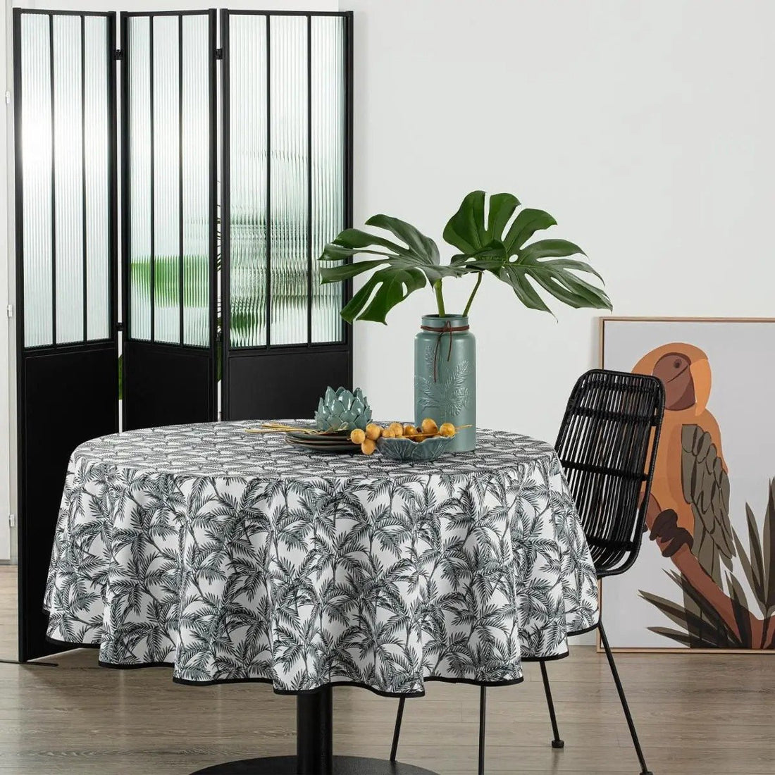 Atmosphera tafelkleed rond, Ø 180 cm – zwart-witte palmprint, polyester – foto 3
