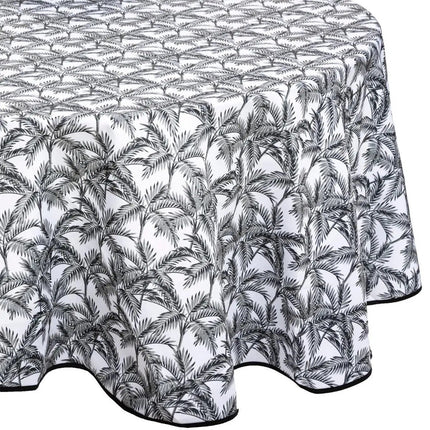 Nappe ronde en polyester diamètre 180 cm - imprimé palmier noir et blanc - Nappes de table à manger