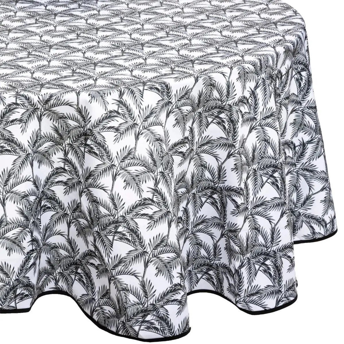 Atmosphera tafelkleed rond, Ø 180 cm – zwart-witte palmprint, polyester