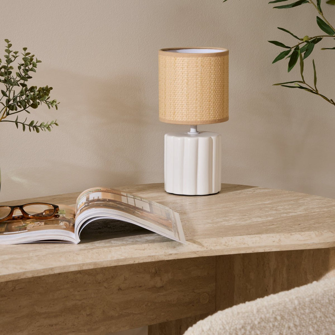Atmosphera Tylia Tafellamp - Ø13xH26 cm - Beige / Wit