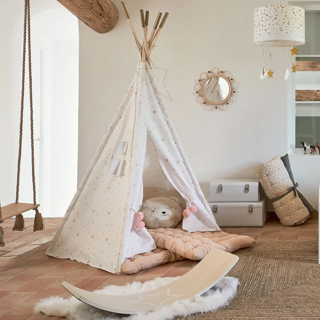 Wandspiegel - Blume - Rattan - D38 cm - Bohemian/Boho-Spiegel