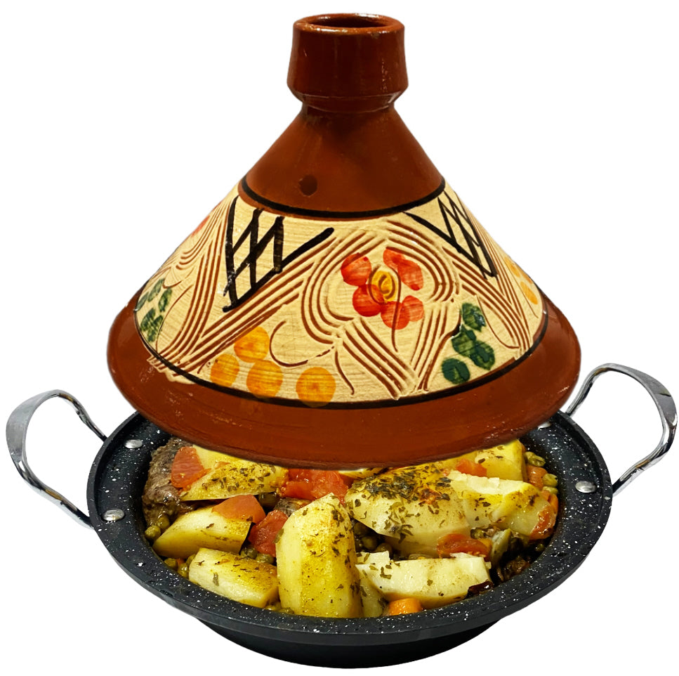 Tajine aardewerk en gegoten Aluminium inductie| Handvaten| Geschikt voor 4-8 personen -  Alle warmtebronnen| Ø 30cm