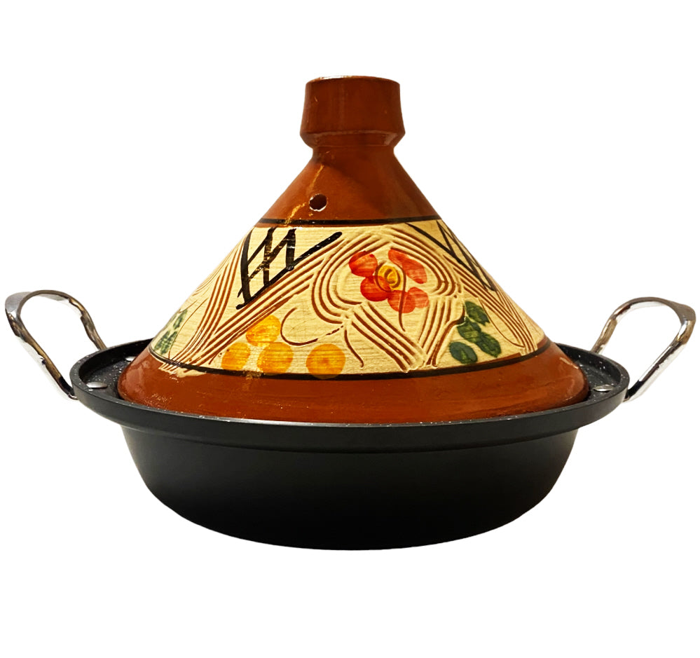 Tajine aardewerk en gegoten Aluminium inductie| Handvaten| Geschikt voor 4-8 personen -  Alle warmtebronnen| Ø 30cm