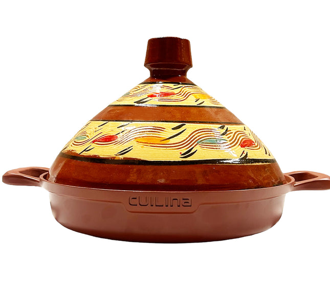 Cuilina | Tajine Ourika Ø30cm - Couvercle en céramique fait main - Antiadhésive - Compatible Tous Feux