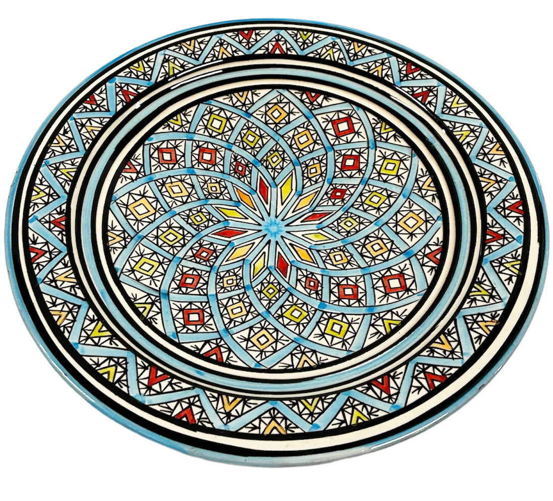 Schale Steingut 35 cm türkisblau mit verschiedenen Farben
