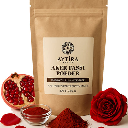 Aytira Poudre Aker Fassi 200g – Poudre 100% Naturelle de Pétales de Rose & Écorce de Grenade – Pour l'Hydratation & le Rajeunissement
