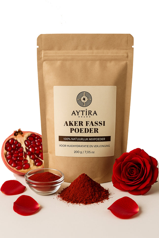 Aytira Poudre Aker Fassi 200g – Poudre 100% Naturelle de Pétales de Rose & Écorce de Grenade – Pour l'Hydratation & le Rajeunissement