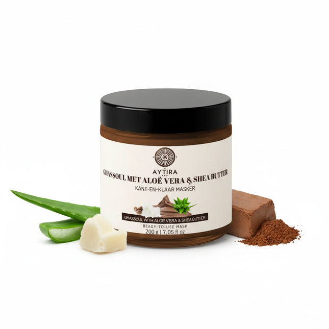 Masque de Ghassoul AYTiRA à l'Aloès Véra & au Beurre de Karité – Prêt à l'emploi (200 g)