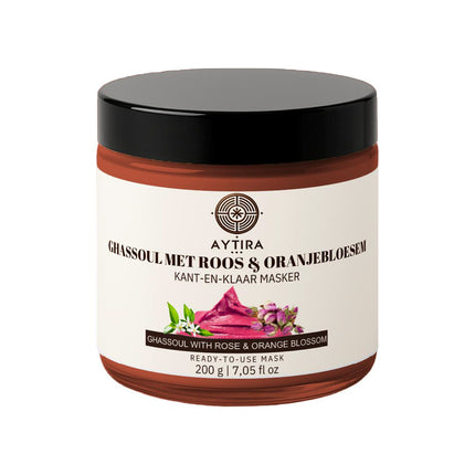 AYTiRA Ghassoul à la Rose & Fleur d'Oranger – Masque Visage Prêt à l'Emploi – 200 g – Argile Rhassoul Naturelle – Hydratant & Purifiant