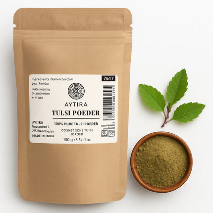AYTiRA Tulsi en poudre – 100% pure – Nettoyage naturel de la peau et anti-acné – 100g