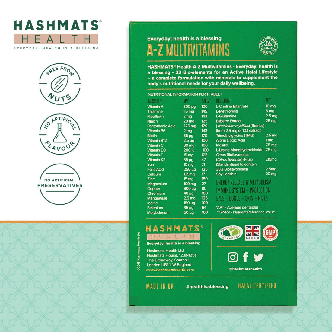 Halal zertifizierte A-Z Multivitamine 30 - mit 33 Bio-Elementen von HASHMATS®