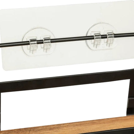 Badkamer douche rekje organizer - zwart metaal/acacia hout - zuignappen - 25 x 15 x 30 cm