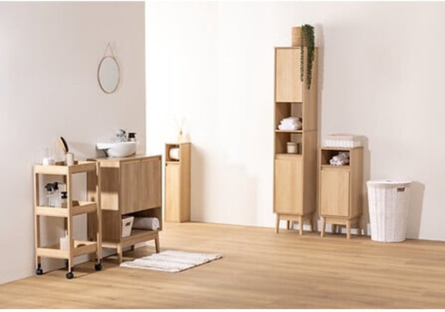 5Five Chariot de cuisine/salle de bain 3 niveaux - L40 x P30 x H80 cm - naturel - bois PP - avec roues - paniers de rangement