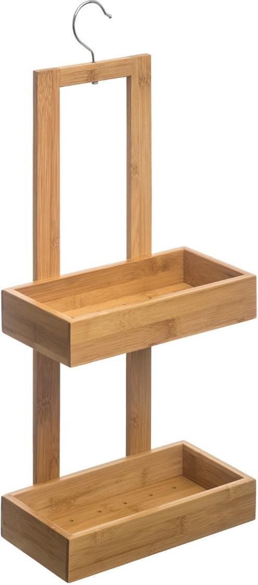 5Five doucherekje 2 lagen bamboe met haak – badkamerrekje 26 x 14 x 60 cm