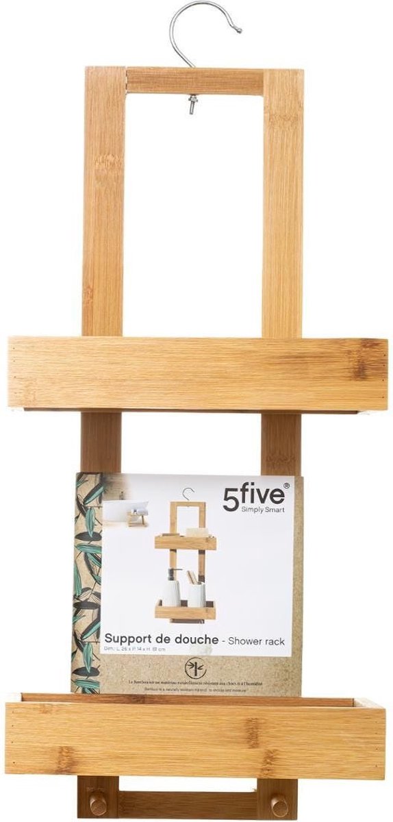 5Five doucherekje 2 lagen bamboe met haak – badkamerrekje 26 x 14 x 60 cm – foto 2