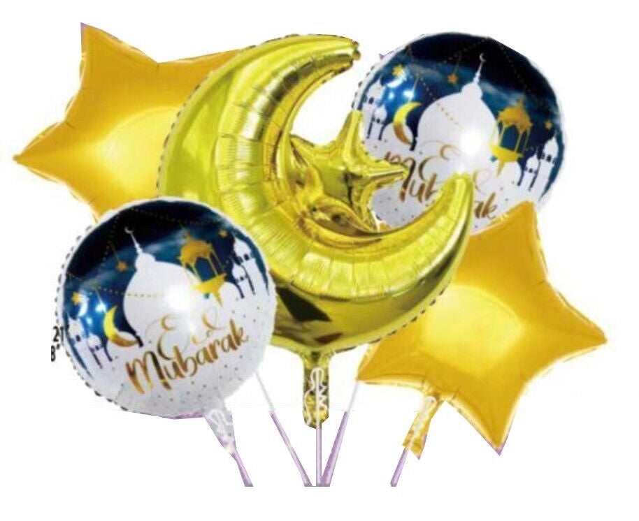 Eid Mubarak Ballons 28" Gold Happy Eid Mubarak Ramadan Folienballons Stern Mond