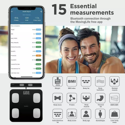 Klausberg Pèse-personne numérique intelligent électronique avec analyse corporelle - Pèse-personne avec application - Poids et IMC - Pèse-personne intelligent pourcentage de graisse BLANC