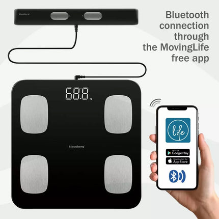 Klausberg Pèse-personne électronique numérique intelligent avec analyse corporelle - pèse-personne avec application - Poids et IMC - Pèse-personne intelligent pourcentage de graisse