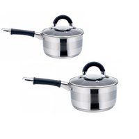 2 x steelpan / sauspan - steelpan met deksel - RVS - 1 liter en 1. 5 liter