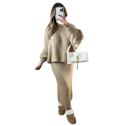 Ensemble Amaya – Pull oversize et jupe longue – 100 % laine