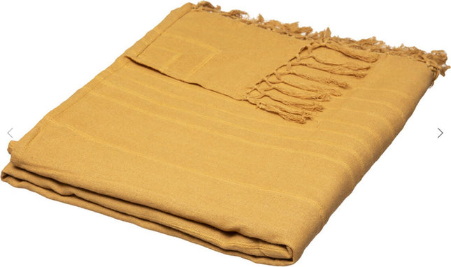 Jeté de lit en coton jaune ocre 230 x 250 cm | Jeté de lit 2 personnes