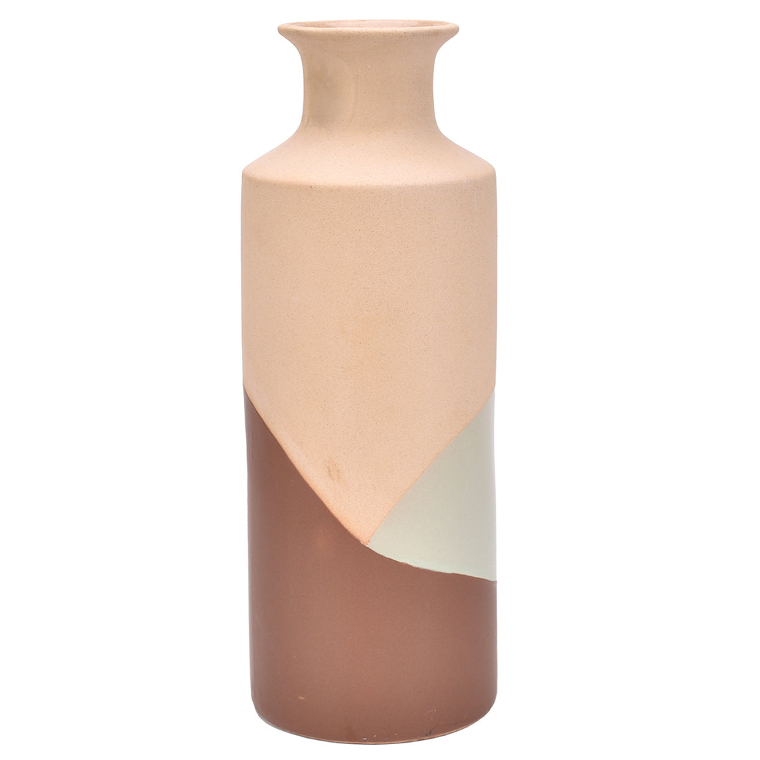 Beige und Braun bemalte Keramikvase - Dekorative Steinzeugvase (32 cm)
