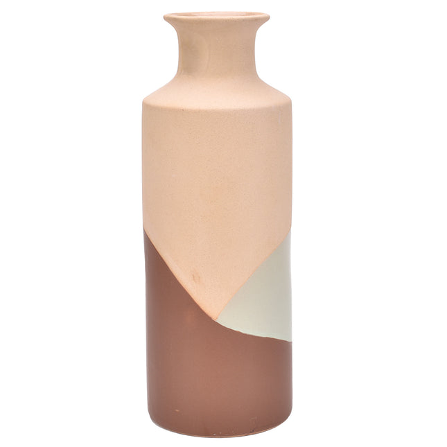 Vase en céramique peinte beige et marron - Vase décoratif en faïence (32 cm)