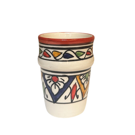 Gobelet Marocain Fait Main – 9 cm de Haut – Bord Rouge à Motif Coloré