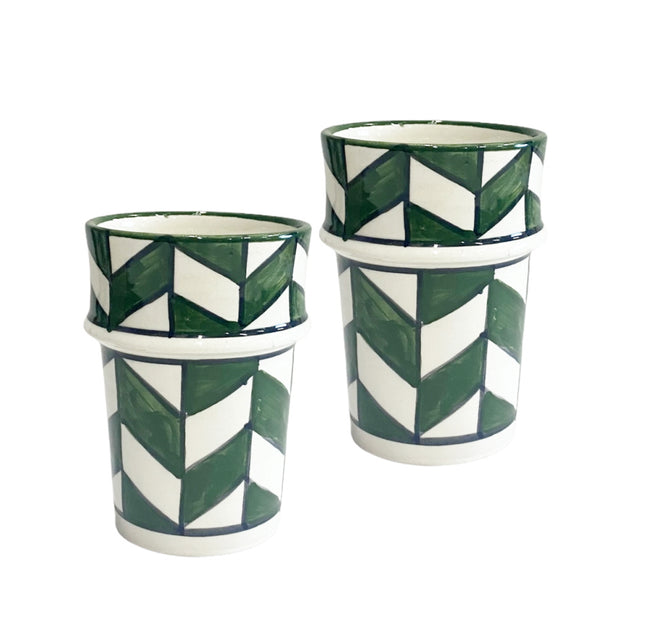2 tasses à café marocaines avec motif vert