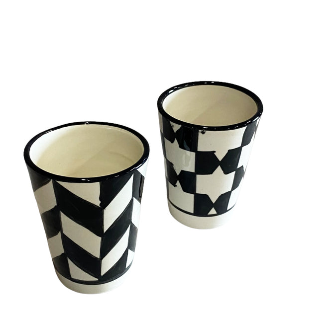 Tasses en céramique de Fès noir et blanc - lot de 2