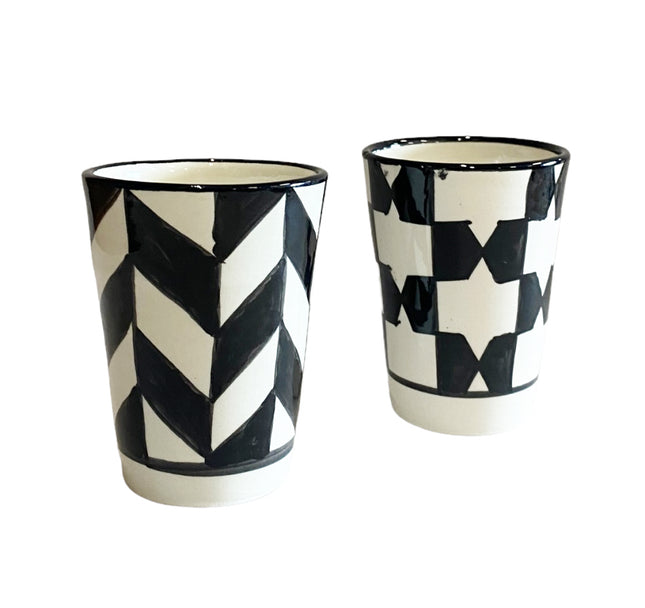Tasses en céramique de Fès noir et blanc - lot de 2