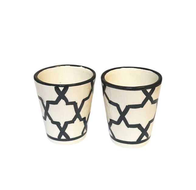 Lot de 2 tasses marocaines faites à la main – Noir et blanc – 8 cm de haut