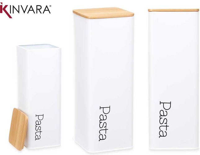 Boîte de conservation pour pâtes - Blanc - Métal/Bambou - Boîte à spaghetti - Boîte de rangement