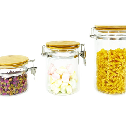 Bocaux de Conservation Hermétiques avec Couvercle en Bambou Lot de 3