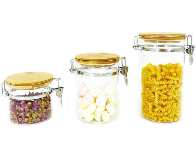Bocaux de Conservation Hermétiques avec Couvercle en Bambou Lot de 3