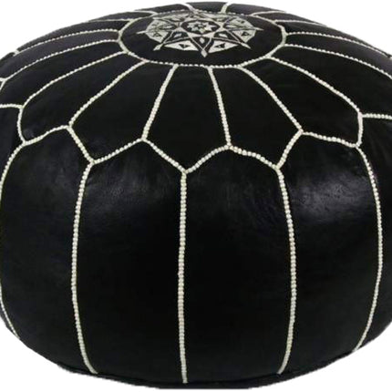 Pouf en cuir marocain noir et blanc