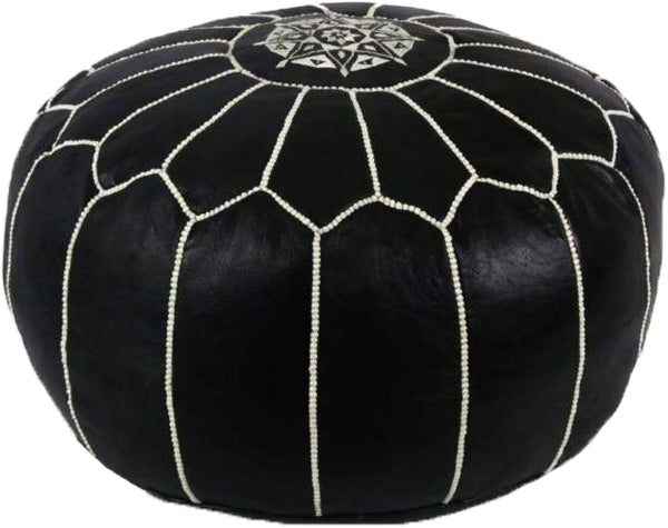 Pouf en cuir marocain noir et blanc