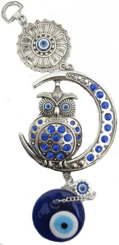 LARGE BLUE EVIL EYE PENDANT WITH OWL