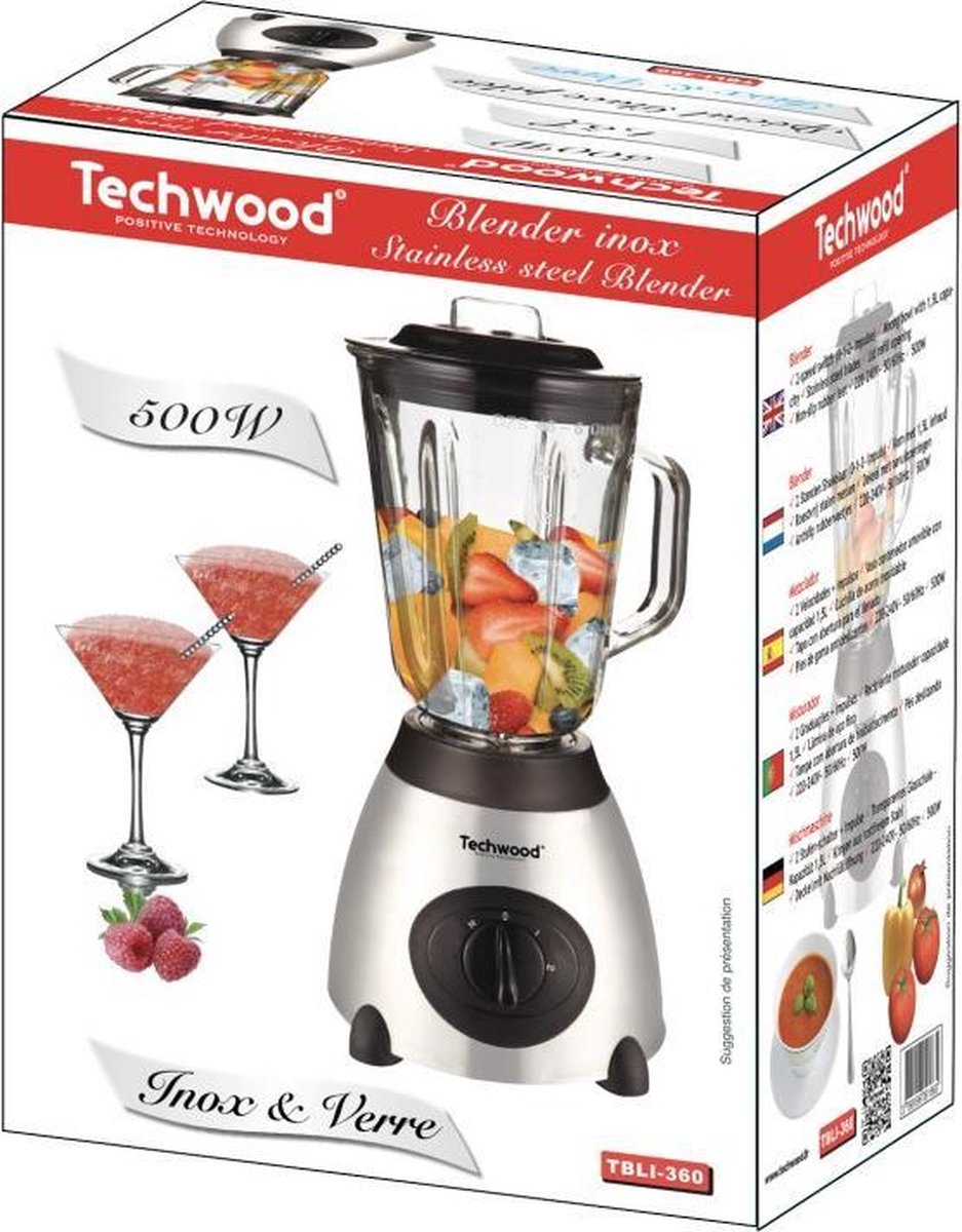 Techwood Blender voor op aanrecht 1.5L 500W Zwart, Roestvrijstaal blender