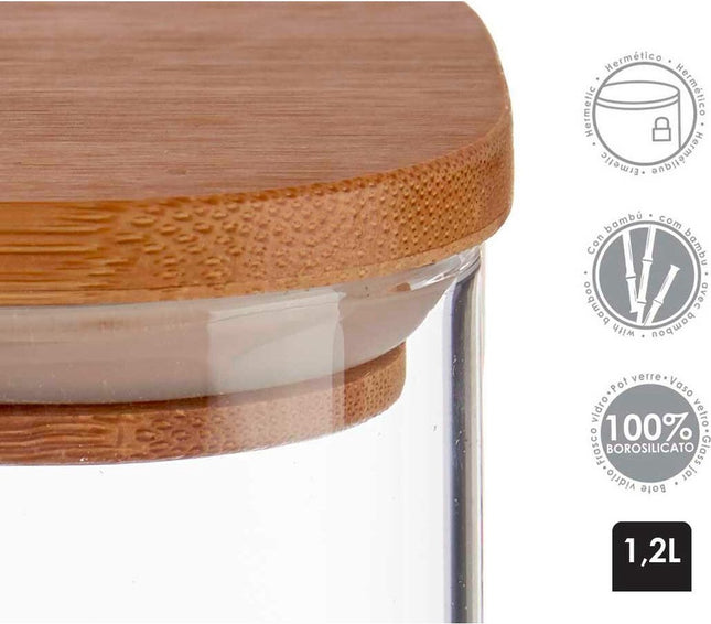 Bocal de conservation transparent Bambou Verre borosilicate (1200 ml)