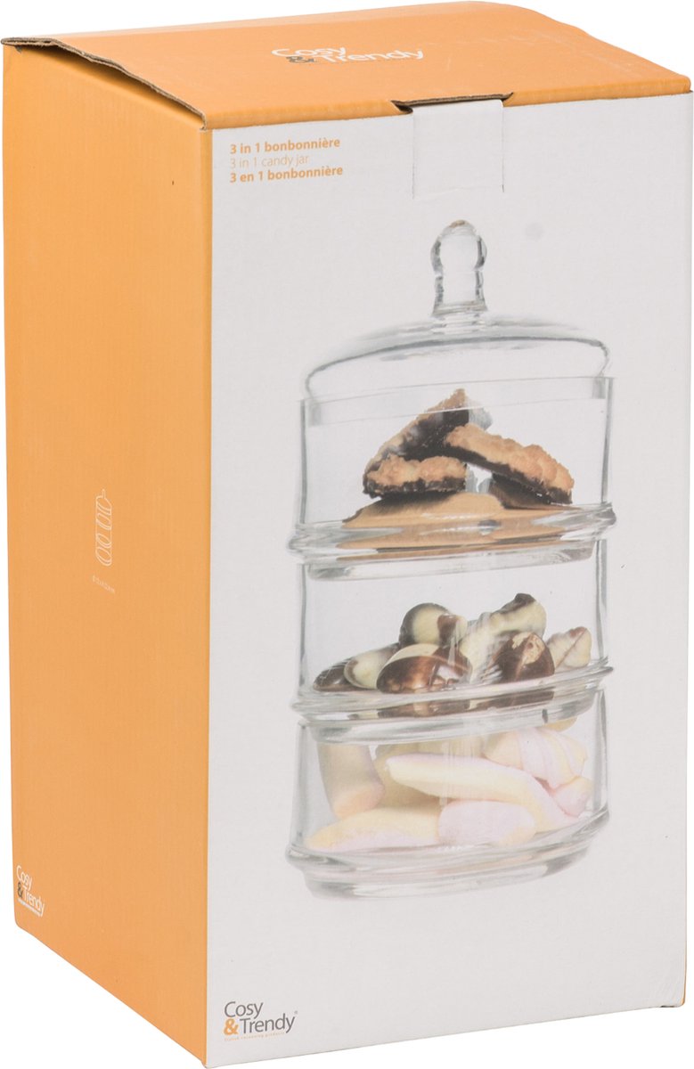 Cosy & Trendy Candy Jar - Glass - Ø 12 cm x 22.4 cm - 3-Tier
