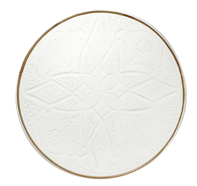 Assiette plate à empreinte blanche avec bordure en or 12 carats