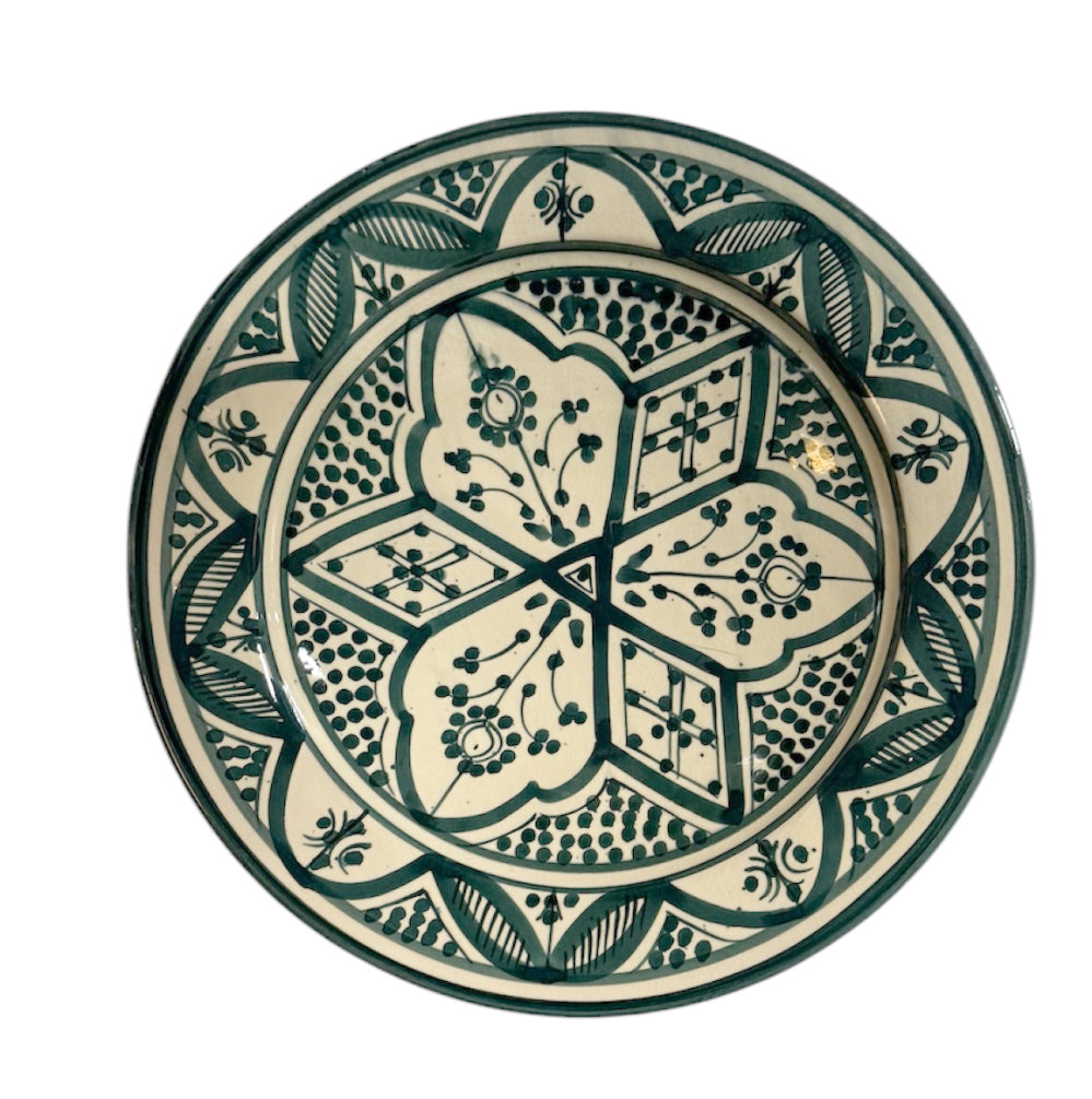 Handmade Moroccan earthenware plate green 26 cm