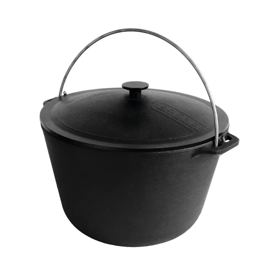 Brizoll KT06-1 Cast Iron Cauldron with Lid 6L - Ideal for Open Fire Cooking, Camping and Picnics