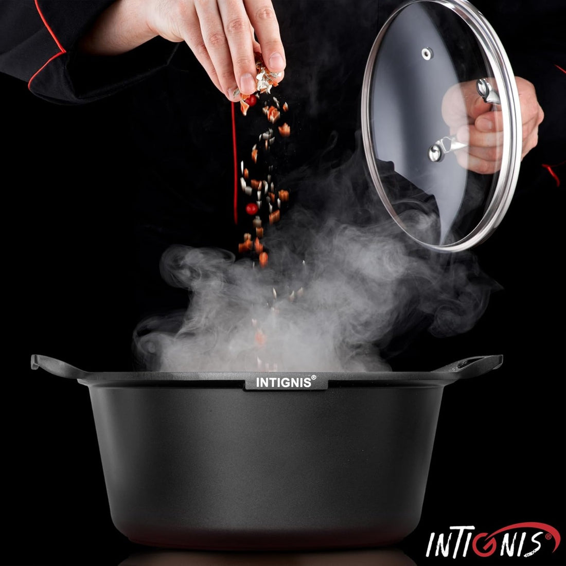 INTIGNIS® Frying Pan with Lid – 28 cm – GREBLON Ceramic Non-stick Coating – Suitable for Induction, Gas & Electric – Includes Glass Lid
