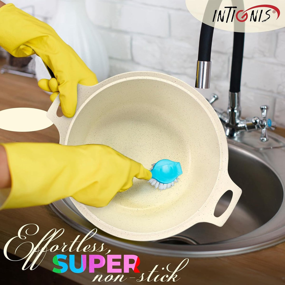 INTIGNIS® Schmortopf mit Deckel – 32 cm (10 Liter) – GREBLON Keramik-Antihaftbeschichtung – Geeignet für Induktion, Gas & Elektro – Inklusive Glasdeckel - Weiß
