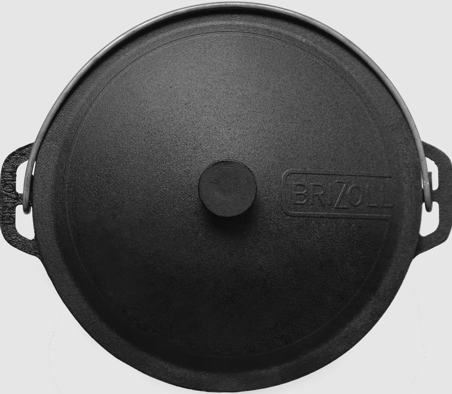 Brizoll KT06-1 Cast Iron Cauldron with Lid 6L - Ideal for Open Fire Cooking, Camping and Picnics