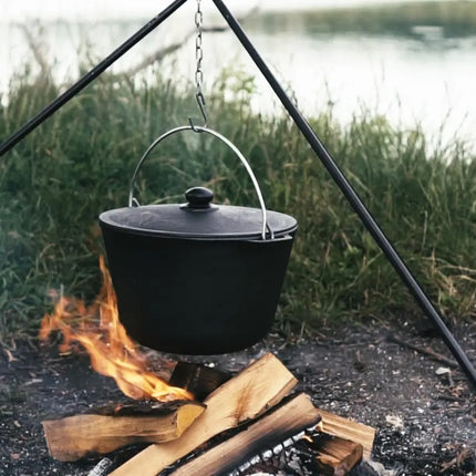 Brizoll KT06-1 Bouilloire en Fonte avec Couvercle 6L - Idéale pour la Cuisine au Feu de Bois, le Camping et les Pique-niques