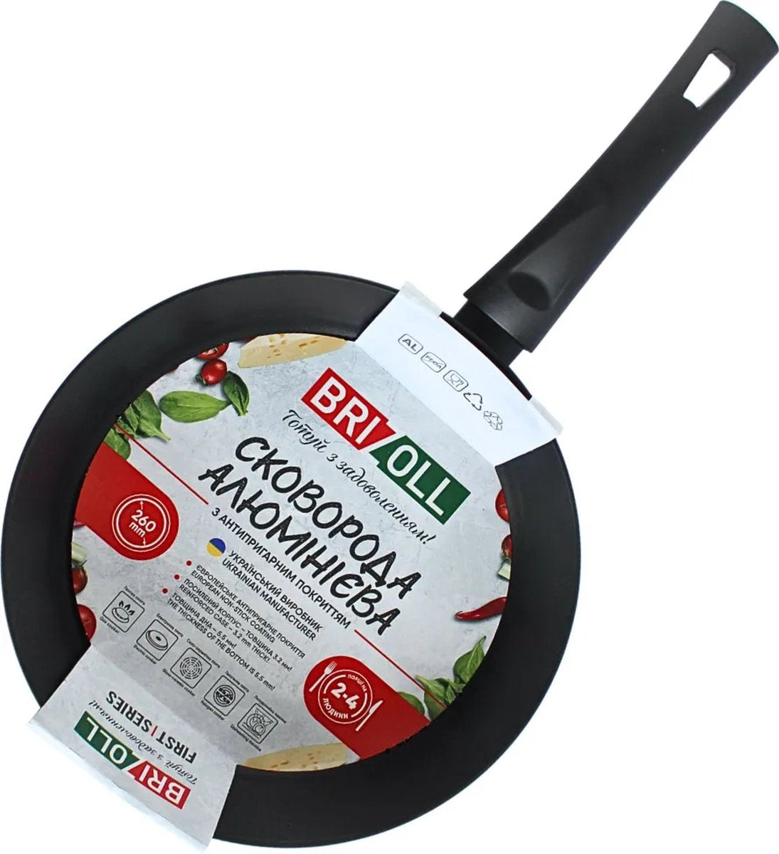 Brizoll Aluminium Bratpfanne 26 cm mit Keramik-Antihaftbeschichtung - Soft-Touch-Griff